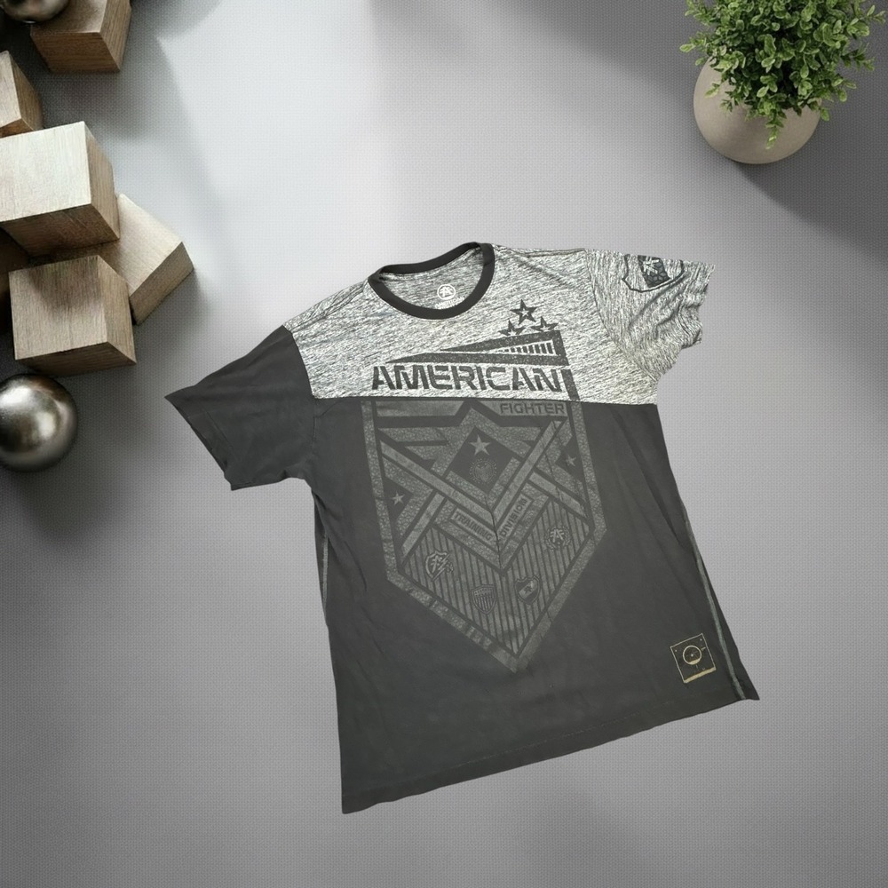 American Fighter Mens‎ XL Graphic Tee Black Grey Heathered MMA Streetwear Shirt